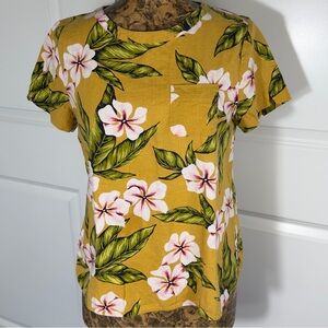 Van Heusen Mustard Yellow Floral Pocket Tee